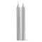 8" Silver Metallic Traditional Taper Candles Set Of 2 Paraffin Blend Wax, Burn Time 7 Hours.